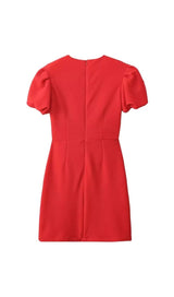 HEART-SHAPED CUTOUT CRÊPE MINI DRESS IN RED