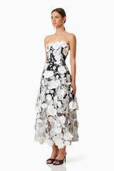 Selene 3D flower Tiered Maxi Dress In Black