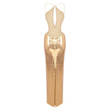 sequin hollow bodycon maxi dress in gold