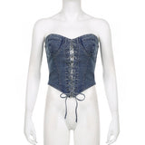 Tie Front Strapless Denim Corset Top