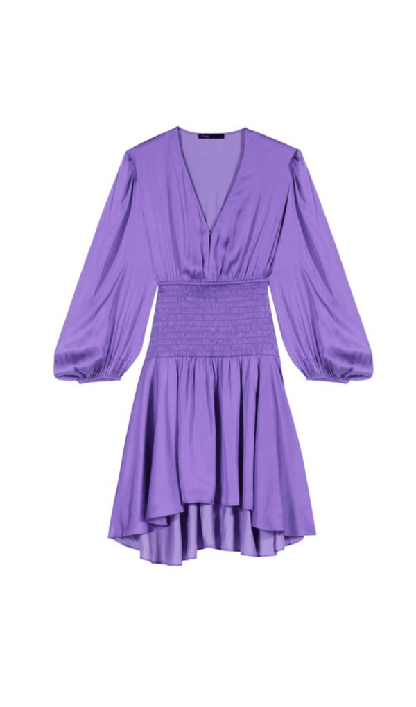 PURPLE SMOCKED TRIM DRESS