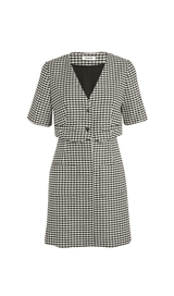 LAYERED HOUNDSTOOTH TWEED MINI DRESS