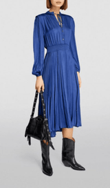 PLEATED SATINY MIDI DRESS