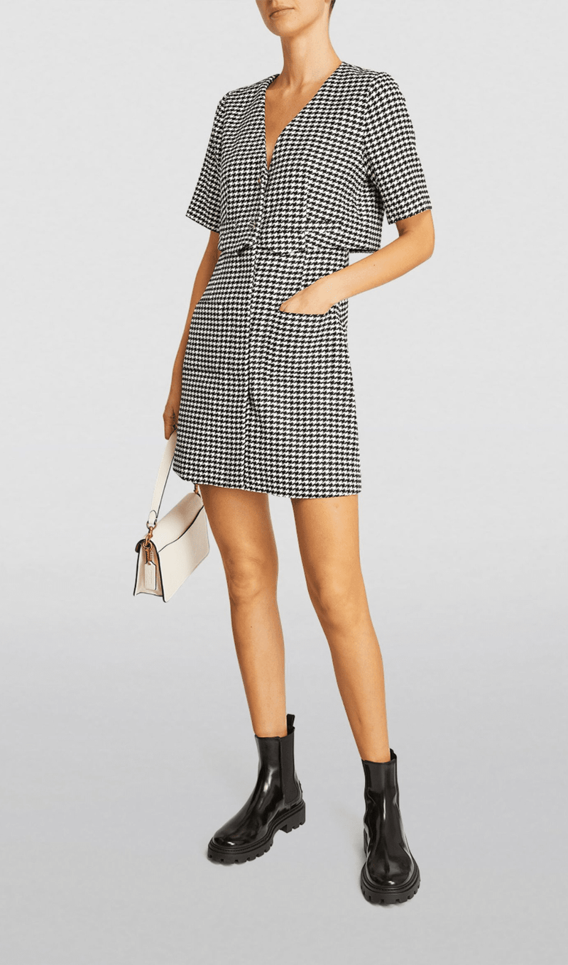 LAYERED HOUNDSTOOTH TWEED MINI DRESS