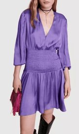 PURPLE SMOCKED TRIM DRESS