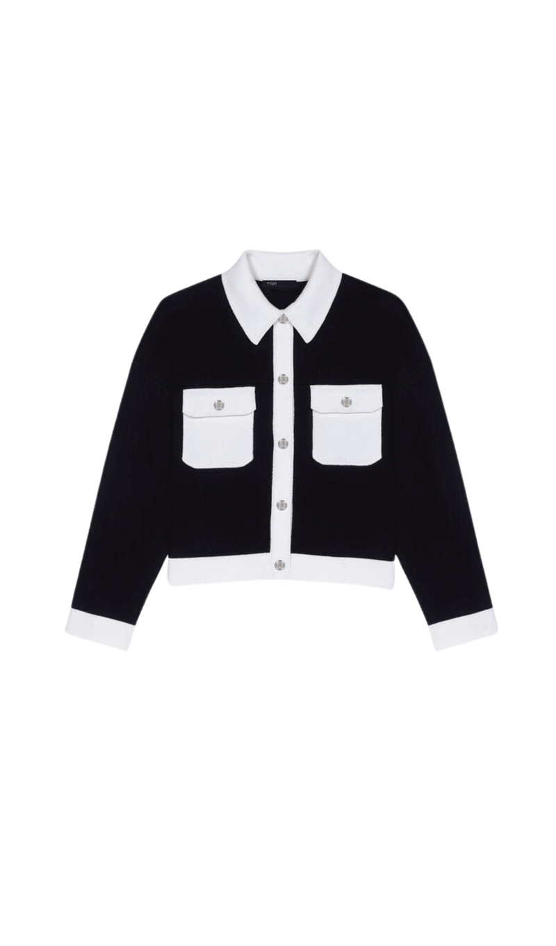 CROPPED CONTRASTING KNITTED CARDIGAN