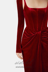 Bordeaux Velvet Draped midi Dress