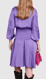 PURPLE SMOCKED TRIM DRESS