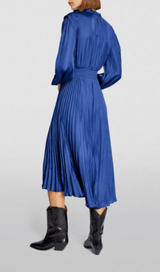 PLEATED SATINY MIDI DRESS