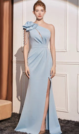 DEBBY BLUE ONE SHOULDER FLOWER CUT OUT SLIT MAXI DRESS