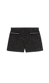 SEQUIN BEAD TRIM TWEED SHORTS