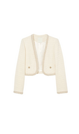 BEAD TRIM CROPPED TWEED JACKET