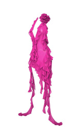 PLUNGING NECKLINE RUFFLE DRESS IN PINK