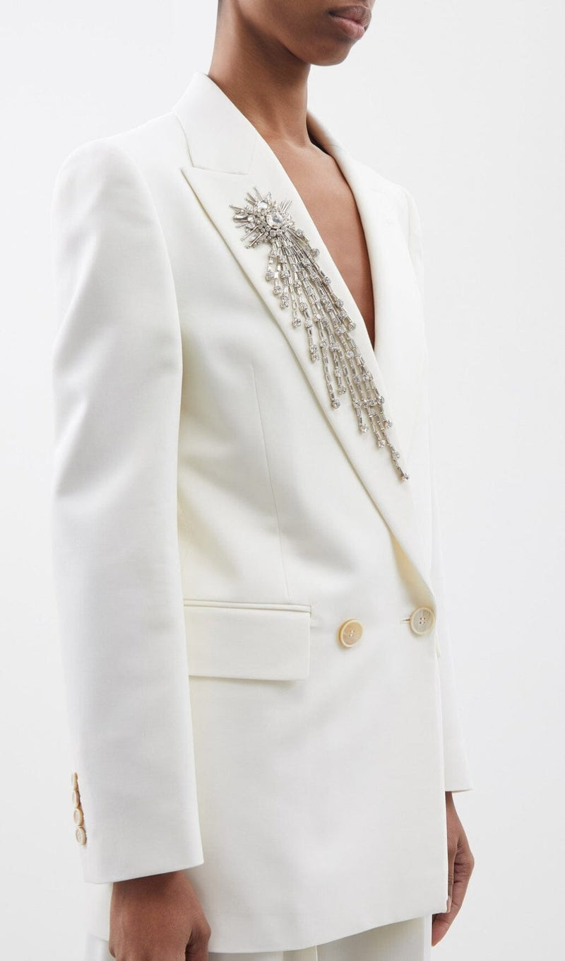 CRYSTAL EMBELLISHED CREPE SUIT SET IN WHITE