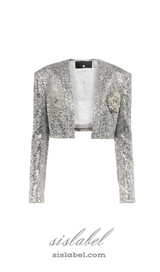 TAMMY CROPPED SEQUINED BLAZER IN SLIVER