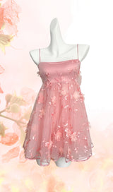 PINK LACE FLOWER MINI DRESS WITH BOW BACK