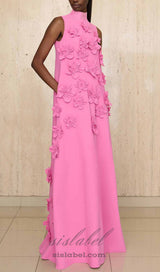 ANNONA PINK FLOWER EMBELLISHED MAXI DRESS