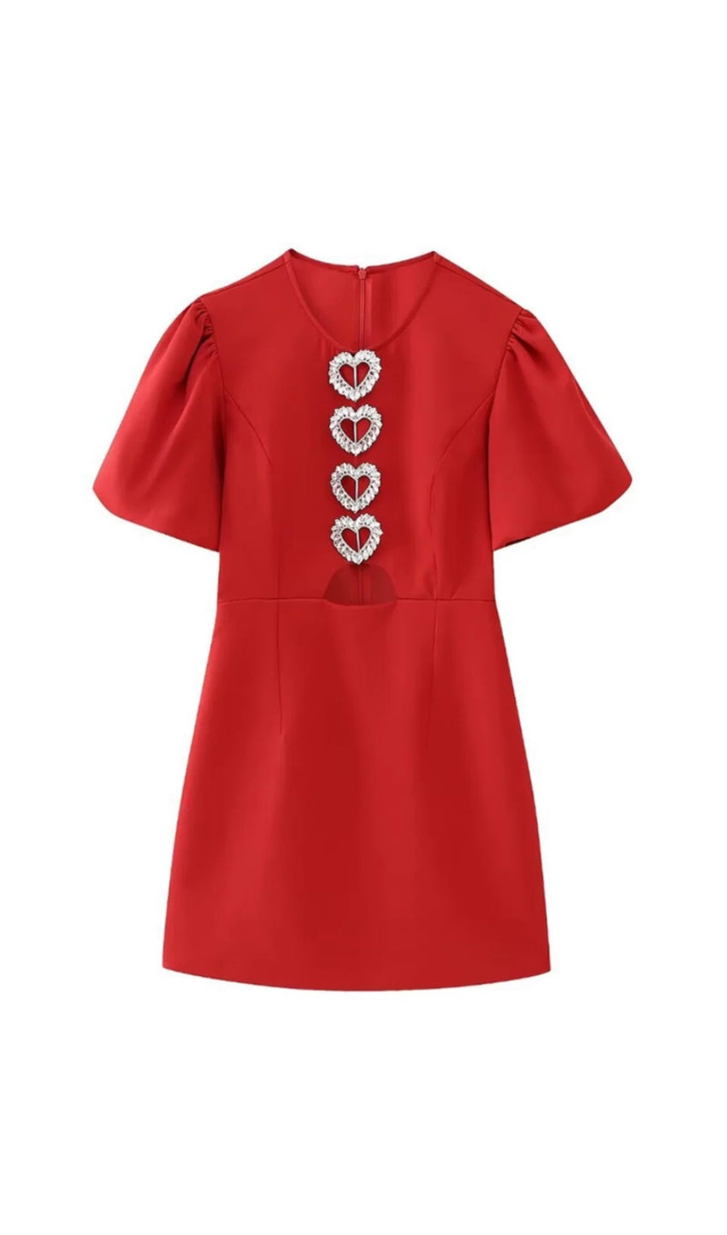 HEART-SHAPED CUTOUT CRÊPE MINI DRESS IN RED