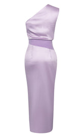 ONE SHOULDER SATIN MIDI DRESS IN LILAC