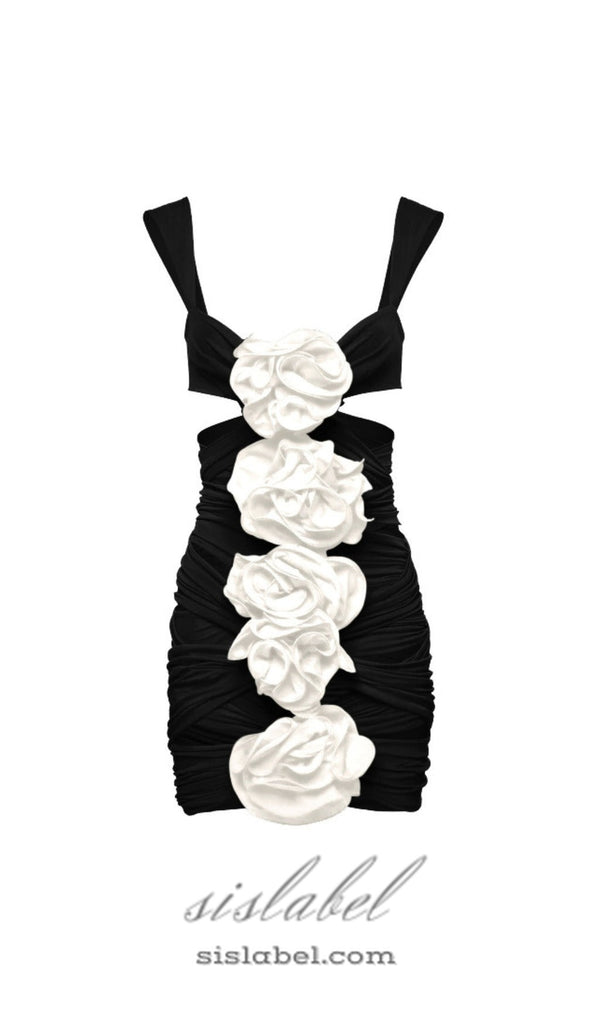 BLACK 3D FLOWER ONE PIECE SWIMSUIT AND SKIRT