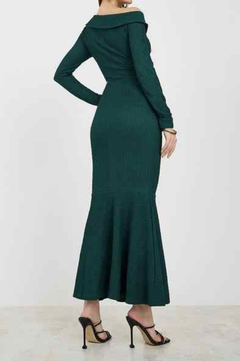 MERMAID LONG SLEEVE MAXI DRESS IN GREEN