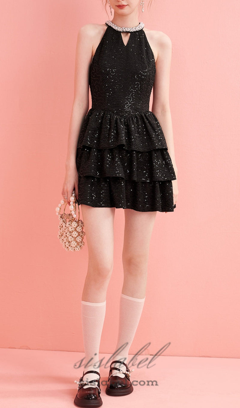 ASTERIA SEQUIN RUFFLE MINI DRESS