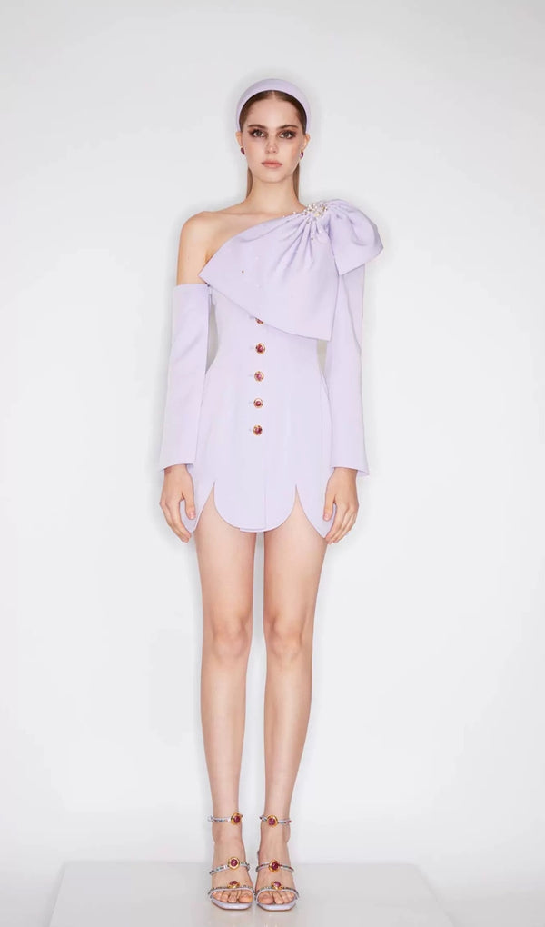 bowknot embellished Long Sleeves mini dress in purple