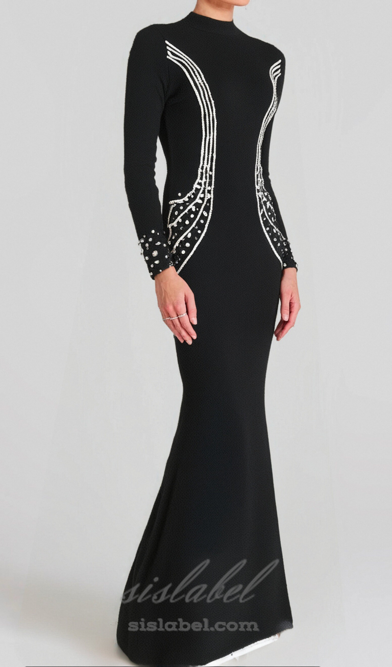 Ashley crystal embellished bodycon maxi dress in black