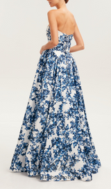 LETITIA BLUE HYDRANGEA STRAPLESS MAXI DRESS