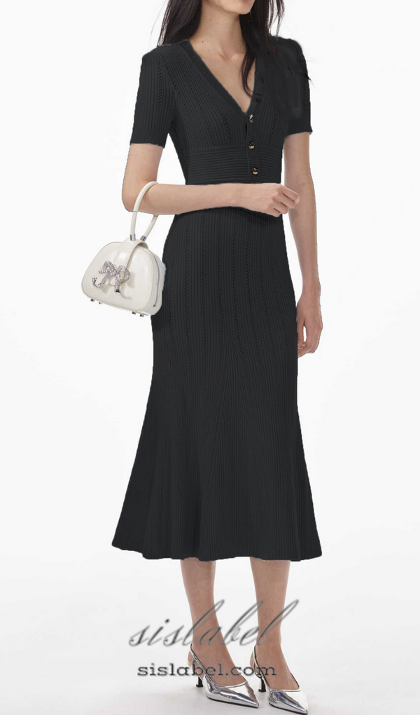 DOLORES BLACK POINTELLE MIDI DRESS