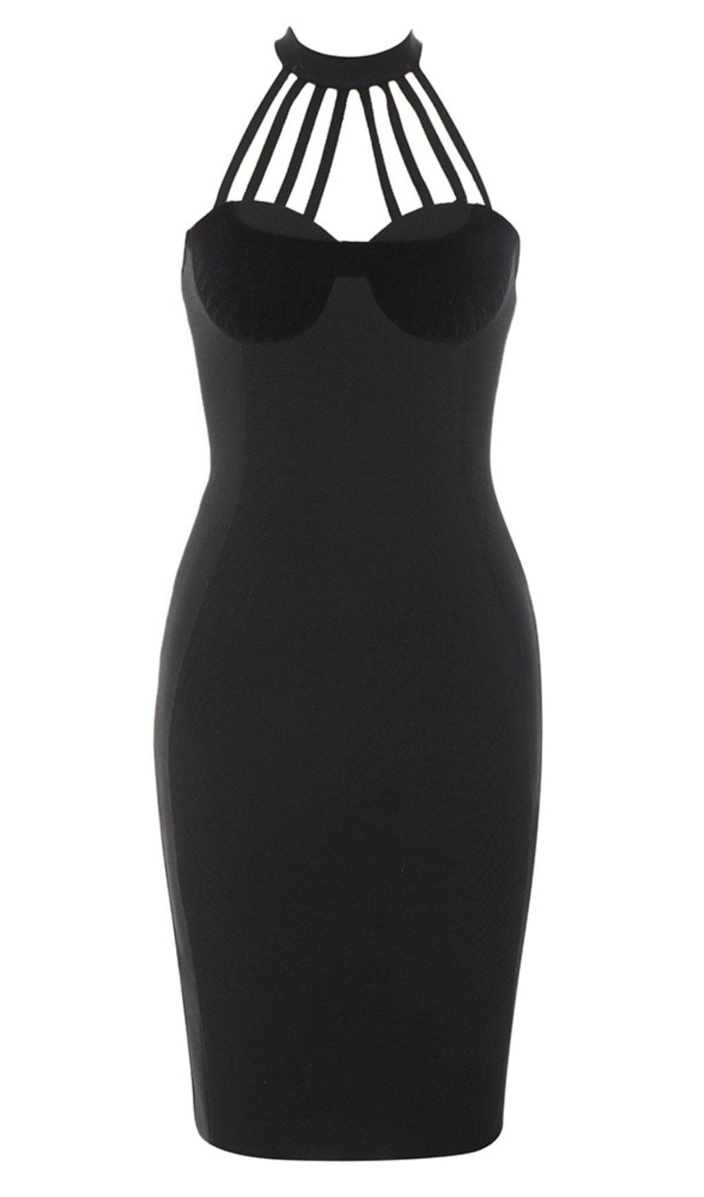 HALTER NECK BANDAGE MIDI DRESS IN BLACK - STYLE OF CB - SALE DRESS