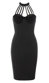 HALTER NECK BANDAGE MIDI DRESS IN BLACK