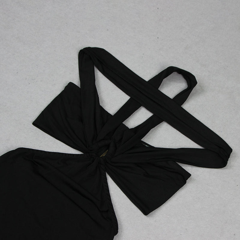 BLACK CUTOUT HALTER BANDAGE MAXI DRESS