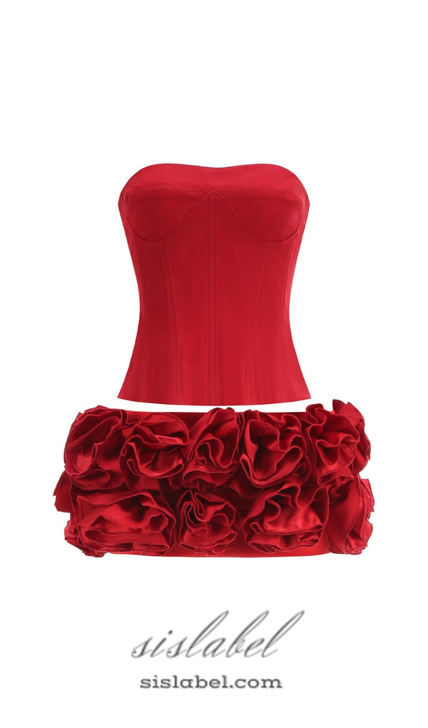 CLEGG RED CORSET FLOWER TWO-PIECE SET