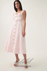 sweetheart neckline belted midi dress in pink