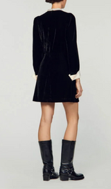 BEADED COLLAR VELVET DRESS