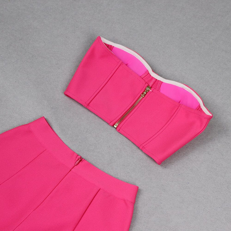 CRYSTAL STITCHED CUTOUT TWO PIECE SET IN PINK