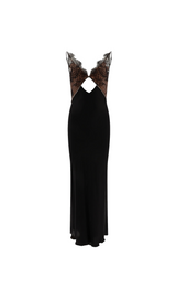 ROBE MAXI EN SATIN DENTELLE NOIRE 