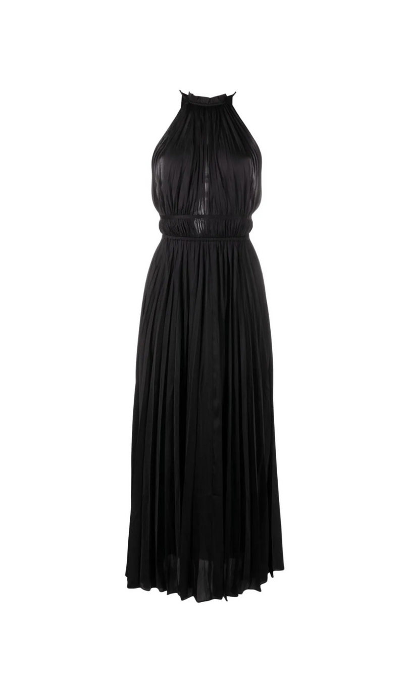 PLEATED SLEEVELESS MAXI DRESS