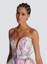 STACEY MULTICOLOR FEATHER PRINT PEPLUM BUSTIER MINI DRESS