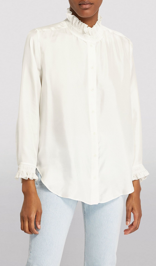 RUFFLED TRIM SILK SHIRT