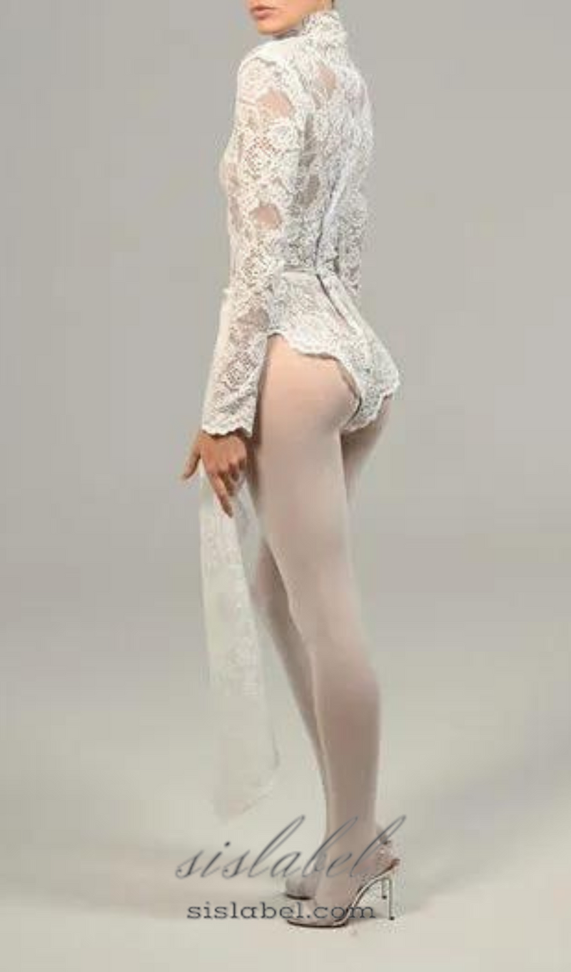 ZANNA WHITE HIGH NECK EMBROIDERED LACE BODYSUIT