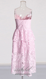 EVELYN CUT OUT LACE LAYERING MIDI DRESS IN PINK