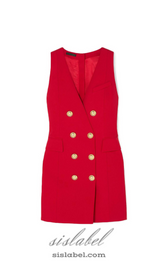 HELEN RED METAL BUTTON DOUBLE BREASTED SLEEVELESS MINI DRESS