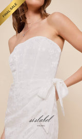 Ivory Satin Jacquard Strapless Bustier Midi Dress