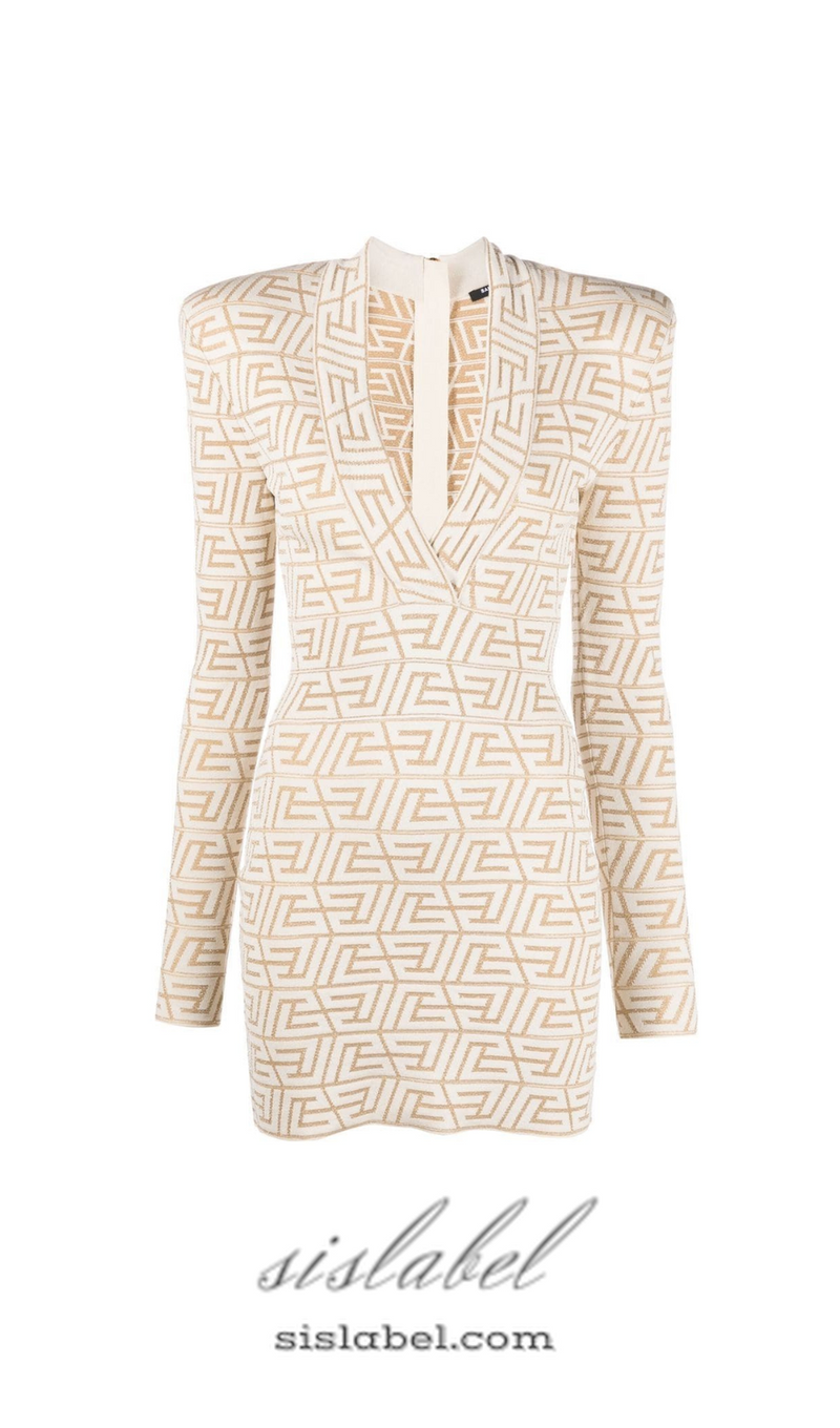 GRACE APRICOT MONOGRAM-JACQUARD MINI DRESS