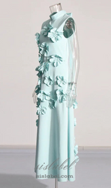 ANNONA GREEN FLOWER EMBELLISHED MAXI DRESS