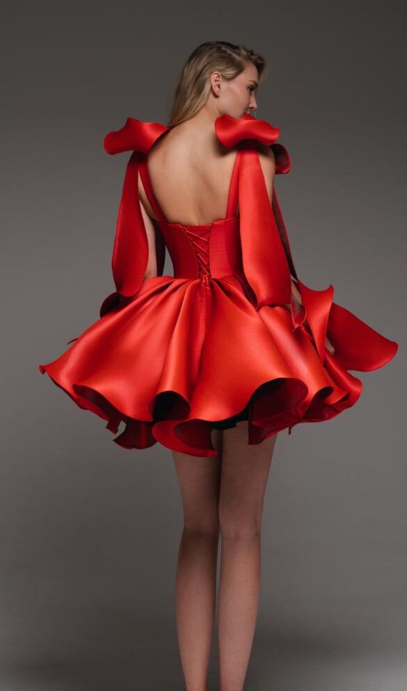 RED BOW PUFFY MINI DRESS