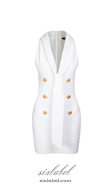 EVELYN JACQUARD MONOGRAM SHAWL-COLLAR MINI DRESS IN WHITE