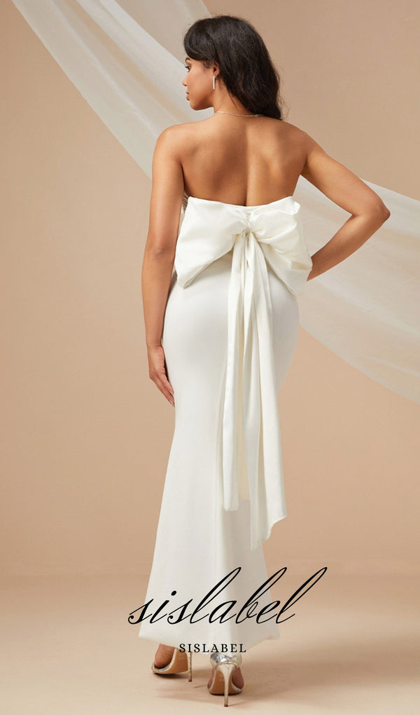 Mermaid bow midi dress in white